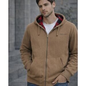 Field & Stream XL Full Zip Hoodie Jacket Flannel Lined Brown Outdoor Workwear